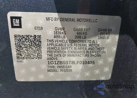 2020 Chevrolet Malibu Fwd Ls z USA, uszkodzony, nr VIN 1G1ZB5ST8LF010405